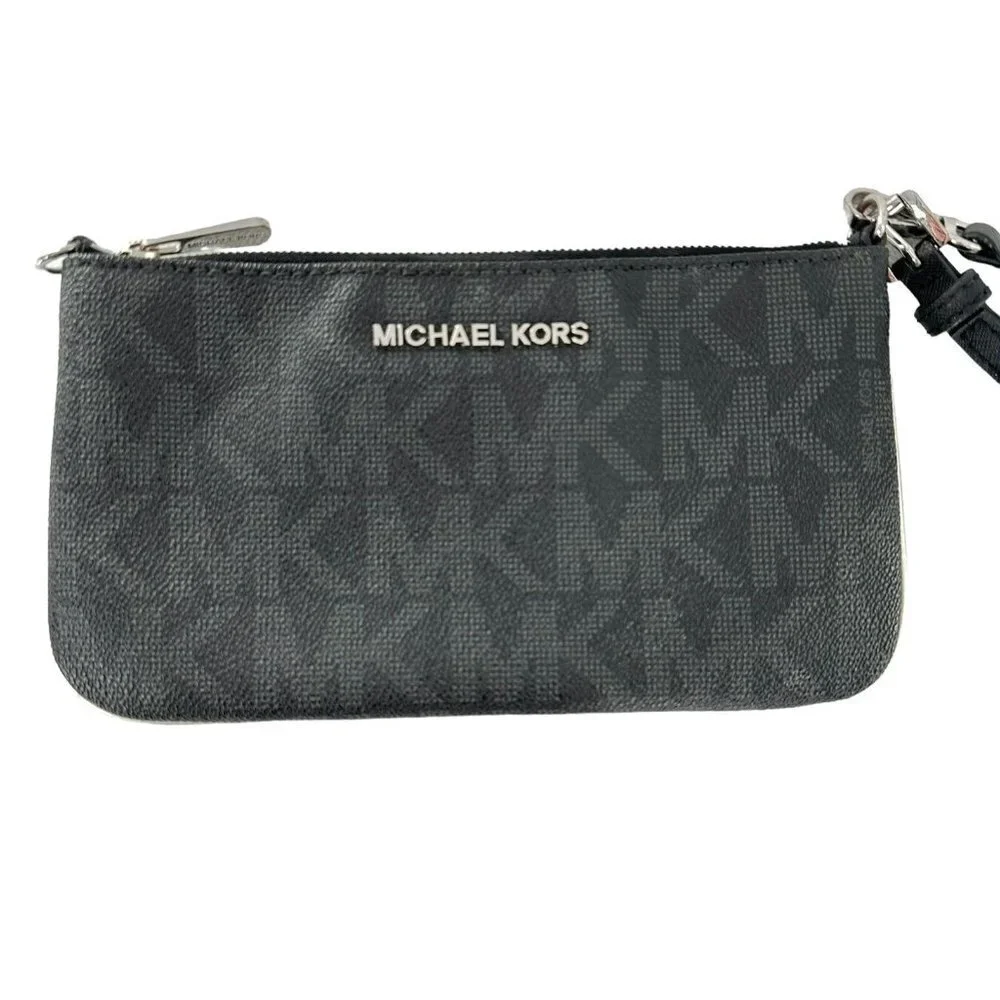 Michael Kors Brown &  Black Logo Saffiano Leather Wristlet Pouch Handbag